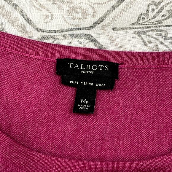 Fuschia Pink Wool Pullover Sweater Top by Talbots Size Medium Petite - Picture 3 of 7